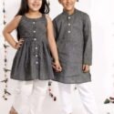 Siblings Matching Dress Online Family Dress Set Grey MHJ-SBMD-1073