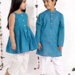 Siblings Matching Dress Online Family Dress Set Bluish Green MHJ-SBMD-1074