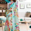 Linen Cotton saree Cyan FASSH-LS50151