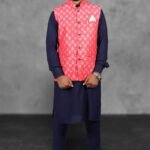 Modi Jacket Kurta Pajama set Navy Blue Pink KLPMJKT-12010