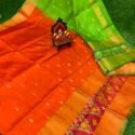 Uppada silk sarees online Reddish Orange Neon Green HYBUP46