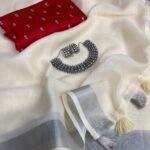 Linen Saree with Free Jewellery Set Cream 4 Combos DPNDLS846