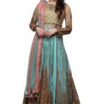 Designer Anarkali Dress – Plus Size Dresses Online Light Blue Gold RAHPRET-AK666-9966000243