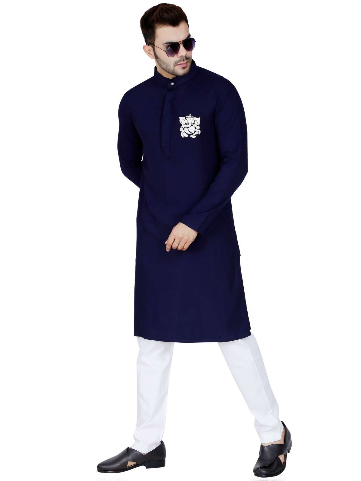 Designer Kurta Pajama Set – Plus Size Dresses For Men – Navy Blue RAHPRET-KTPJM7-9900325