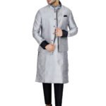 Designer Nehru Jacket Set – Plus Size Dresses For Men Silver RAHPRET-KTPJM7-9900335
