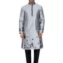 Designer Kurta Pajama Set – Plus Size Dresses For Men – Silver Black RAHPRET-KTPJM7-9900340