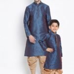 Father and Son Matching Dress Online Plus Size Dhoti Kurta Combo Dress Blue MHJ-FSMD-1024