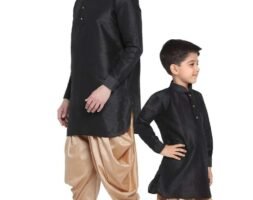 Father and Son Matching Dress Online Plus Size Dhoti Kurta Combo Dress Black MHJ-FSMD-1025