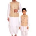 Father and Son Matching Dress Online Nehru Jacket Combo Dress White MHJ-FSMD-1026