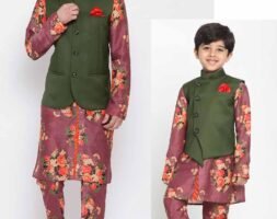 Father and Son Matching Dress Online Plus Size Floral Kurta Pajama Jacket Combo Dress Purple Green MHJ-FSMD-1128