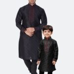 Father and Son Matching Dress Online Plus Size Kurta Pajama Combo Dress Black MHJ-FSMD-1001