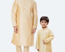 Father and Son Matching Dress Online Plus Size Kurta Pajama Combo Dress Cream MHJ-FSMD-1003