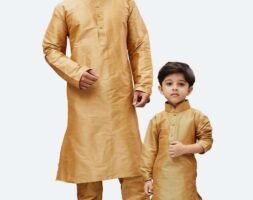 Father and Son Matching Dress Online Plus Size Kurta Pajama Combo Dress Gold MHJ-FSMD-1004