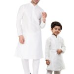 Father and Son Matching Dress Online Plus Size Kurta Pajama Combo Dress White MHJ-FSMD-1005