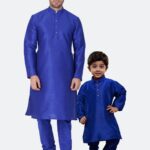 Father and Son Matching Dress Online Plus Size Kurta Pajama Combo Dress Blue MHJ-FSMD-1006