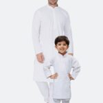 Father and Son Matching Dress Online Plus Size Kurta Pajama Combo Dress White MHJ-FSMD-1007