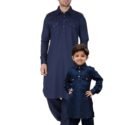 Father and Son Matching Dress Online Plus Size Pathani Kurta Pajama Combo Dress Navy Blue MHJ-FSMD-1011