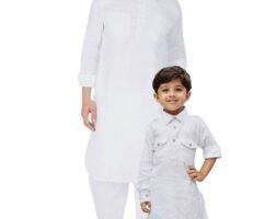 Father and Son Matching Dress Online Plus Size Pathani Kurta Pajama Combo Dress White MHJ-FSMD-1012