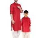 Father and Son Matching Dress Online Plus Size Pathani Suit Combo Dress Red MHJ-FSMD-1016