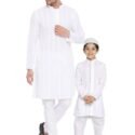 Father and Son Matching Dress Online Plus Size Kurta Pajama Combo Dress White MHJ-FSMD-1017