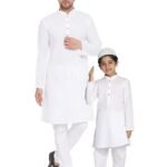 Father and Son Matching Dress Online Plus Size Kurta Pajama Combo Dress White MHJ-FSMD-1018
