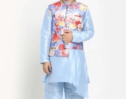 Boy Birthday Dress Boys Kurta Pajama Jacket Set Blue MHJ-BYKR-1097