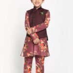 Boy Birthday Dress Boys Kurta Pajama Jacket Set Maroon Purple MHJ-BYKR-1103