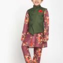 Boy Birthday Dress Boys Kurta Pajama Jacket Set Green Purple MHJ-BYKR-1104
