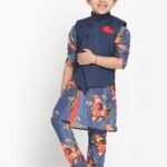 Boy Birthday Dress Boys Kurta Pajama Jacket Set Blue MHJ-BYKR-1105