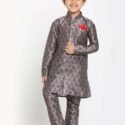 Boy Baby 1st Birthday Dress Boys Kurta Pajama Jacket Set Grey MHJ-BYKR-1110