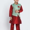 Boy Birthday Dress Boys Nehru Jacket Kurta Pajama Set Maroon MHJ-BYKR-1116