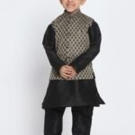 Boy Baby 1st Birthday Dress Boys Kurta Pajama Jacket Set Black MHJ-BYKR-1120