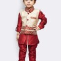 Boy Birthday Dress Boys Nehru Jacket Kurta Pajama Set For Boys Maroon Cream MHJ-BYKR-1121