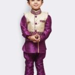 Boys Nehru Jacket Kurta Pajama Waistcoat Set For Boys purple Cream MHJ-BYKR-1122