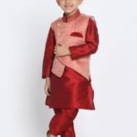 Boy Birthday Dress Boys Nehru Jacket Kurta Pajama Set Maroon Pink MHJ-BYKR-1125