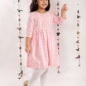 Girl Dress Online Girls Casual Wear Kurta Leggings Set Pink MHJ-GLDR-1080G