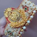 Saree Belts Online Red Gold Pearl Kundan Work Waist Belt For women PAV-SS-BLT-1122