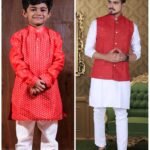 Father and Son Matching Dress Online Family Dress White Red RDKS-FSMD-222