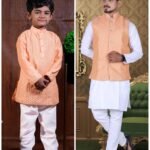 Father and Son Matching Dress Online Family Dress White Peach RDKS-FSMD-226