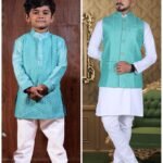 Father and Son Matching Dress Online Family Dress White Stone Blue RDKS-FSMD-228