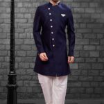 Indo Western Dress For Men Plus Size Dresses Online Navy Blue White RKLIWS-RB4-R405