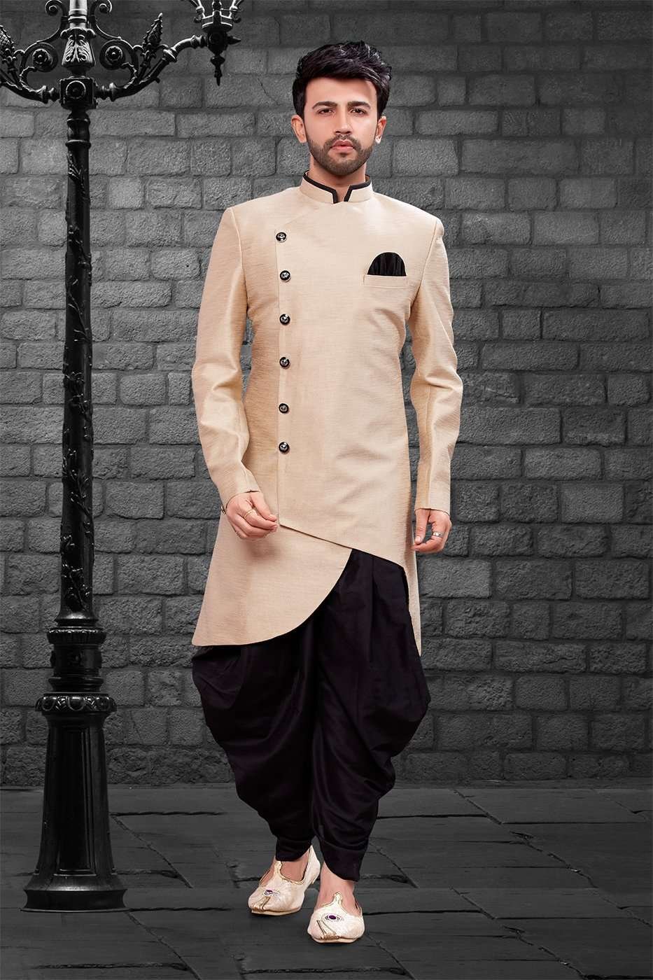 Indo Western Dress for Wedding Men in Silver Grey Colour