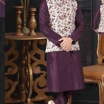 Modi Jacket for Men Kurta Pajama Jacket Set Customized Plus Size Dresses for Men Dark Purple White RKL-MD-RBZ14-1402