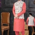 Modi Jacket for Men Kurta Pajama Floral Jacket Set Customized Plus Size Dresses for Men Pink Red Multicolor RKL-MD-RBZ14-1404