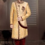 Sherwani for Men Wedding Plus Size Dresses Online Gold Maroon RLKSH-SHWR-723-124027