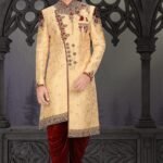 Sherwani for Men Wedding Plus Size Dresses Online Gold Maroon RLKSH-SHWR-723-124034