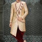 Sherwani for Men Wedding Plus Size Dresses Online Gold Maroon RLKSH-SHWR-723-124038