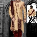 Sherwani for Men Wedding Plus Size Dresses Online Gold Maroon RLKSH-SHWR-723-124041