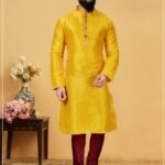 Men Kurta Pajama Customized Plus Size Dresses for Men Yellow Maroon RKL-KRPJM-RT9909-116036