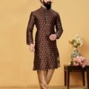 Men Kurta Pajama Customized Plus Size Dresses for Men Coffee Gold RKL-KRPJM-RT9909-116037